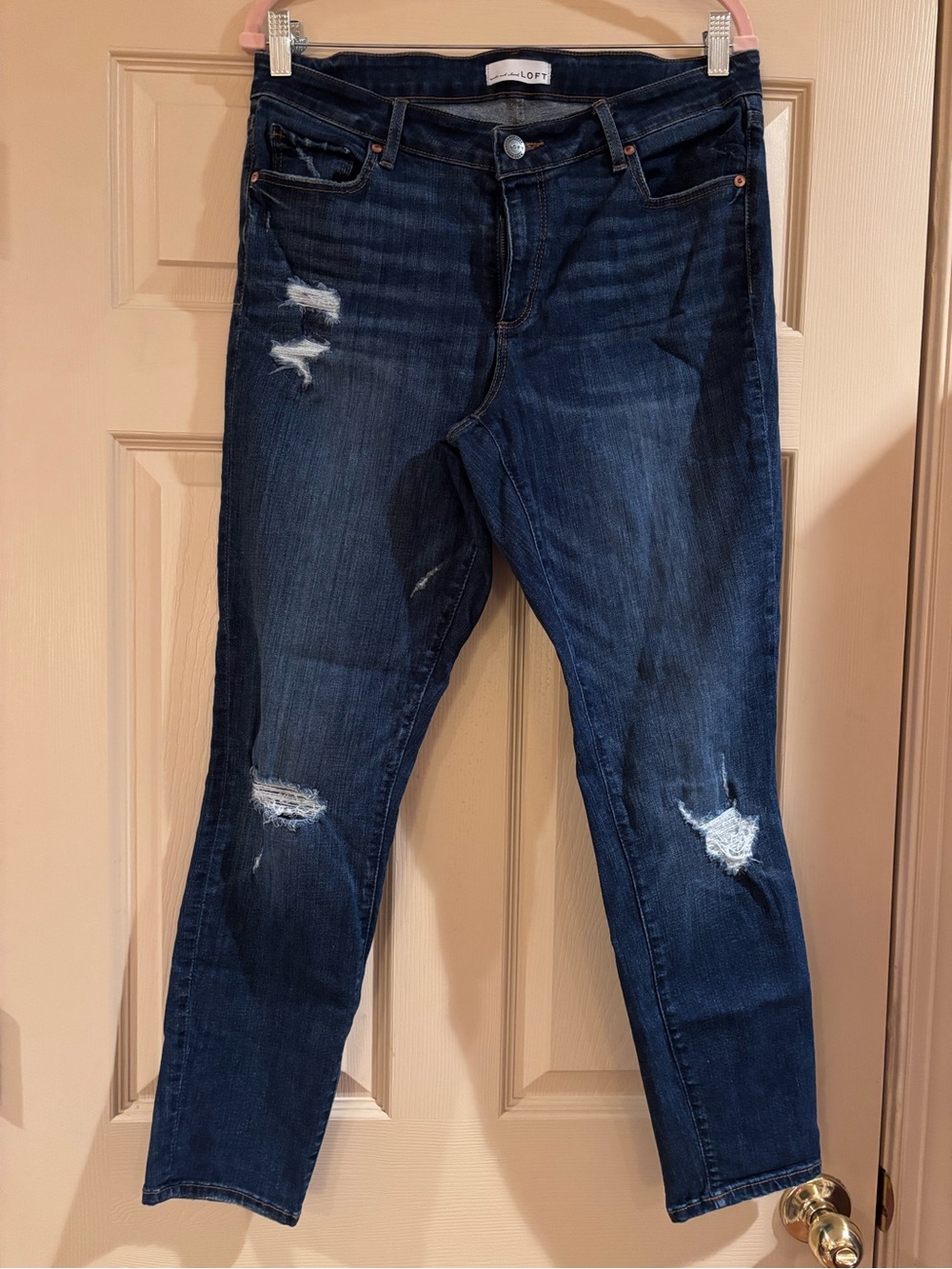 LOFT Dark Indigo Distressed Curvy Skinny Jeans